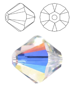 Preciosa 4mm-es Bicon kristály gyöngy - CRYSTAL AB (001 AB)